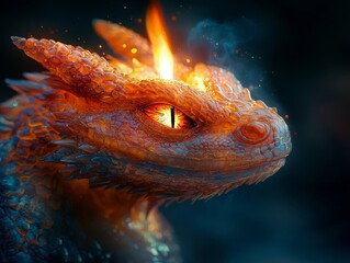 Wall Mural - fiery dragon shaped candle unleashing vivid flames in the darkness