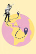 © deagreez - 3D collage design composite trend artwork sketch of young lady man travel together planet earth global trip abroad agency weekend tourism
