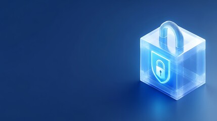 Wall Mural - Transparent digital padlock with glowing elements on blue background for security and technology concepts