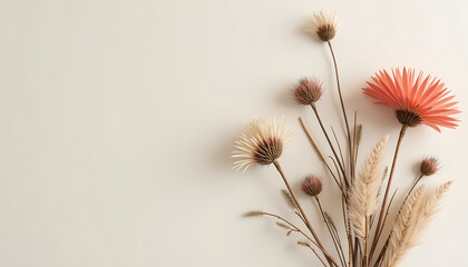 Wall Mural - Dried flowers arrangement on neutral background