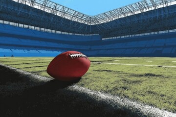 Wall Mural - A close-up of a football resting on the field in a stadium