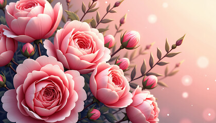 Wall Mural - Pink roses in bloom against a soft background