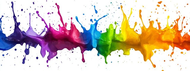 Rainbow paint splash banner, white background, vibrant colors, design element