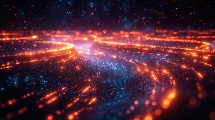 Wall Mural - technology background featuring digital grids and illuminated pathways