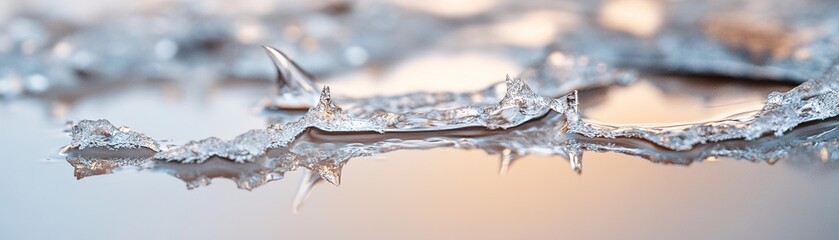 Wall Mural - Frozen water displays a stunning array of cracks and reflections, capturing a modern aesthetic. This detailed close-up invites a sense of tranquility and clarity