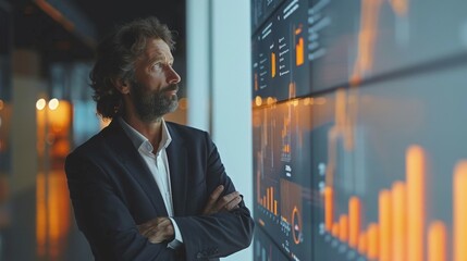 Wall Mural - business professional analyzing data in a modern office environment during the day