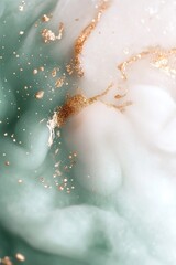 Wall Mural - A smooth gradient transitions from deep emerald green to soft pastel mint. Subtle gold dust particles add a touch of elegance, leaving the center clear for text