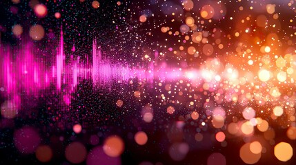Wall Mural - abstract sound wave visualization: pink and orange energy flow, dynamic audio spectrum, glittering p