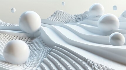 Canvas Print - abstract 3d rendering of white spheres and geometric shapes.