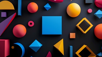 Canvas Print - abstract geometric shapes of different colors on a black background.