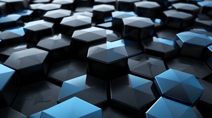 Canvas Print - abstract 3d background of black and blue hexagons.