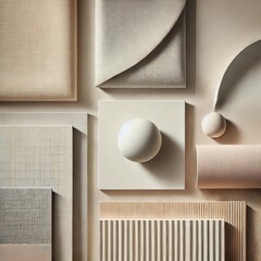 Wall Mural - A collection of minimalist textures featuring smooth gradients, delicate fabric patterns, soft matte surfaces, and refined wood grain