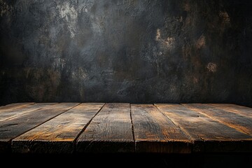 Wall Mural - Rustic wooden table against textured wall (1)