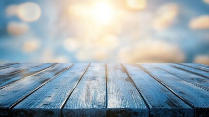 Poster - A wooden surface against a bright sky, ideal for backgrounds or product displays.