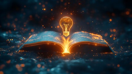 Sticker - Glowing Light Bulb Above Open Book in Mystical Setting