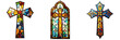 © imagify - A Set of Vibrant Stained Glass Windows Featuring a Cross Isolated on Transparent Background