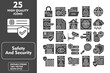 © Pexelpy - Safety and  Security Glyph Icon Set. Incleded Icons Padlock, Alert, Search, Shield, Wall, 404 Error, Computer, Password, Browser Security. Vector Icons Collection