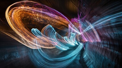 Poster - Abstract light trails create a vibrant, dynamic scene with swirling colors and motion.