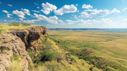 Wall Mural - Expansive Scenic View of Rocky Cliff Overlooking Vast Green Landscape