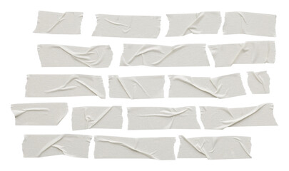 set of various pieces of masking tape isolated with clipping path on a white background.