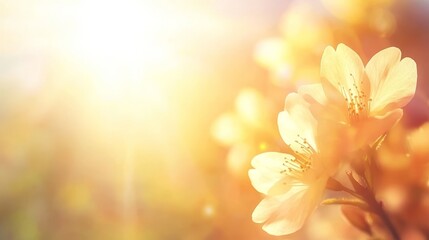 Wall Mural - Sunlit Spring Blossoms Delicate Peach Flowers in Sunlight