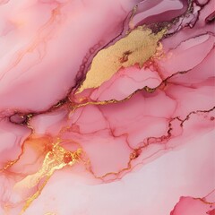 Wall Mural - soft pink abstract artwork with gold accents and fluid design