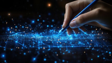 Hand drawing digital network connections.