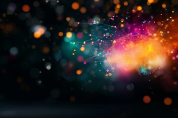 Fototapete - Colorful brain represented as a puzzle with interconnected pieces and glowing lines, highlighting themes of unity and neurodiversity against a dark background