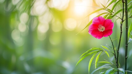 Wall Mural - Pink flower sunset bamboo garden serenity