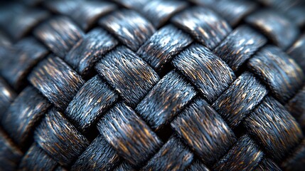 Sticker - Woven Dark Fabric Interlaced Threads Macro View Detailed Textile Close Up Abstract Pattern Design.