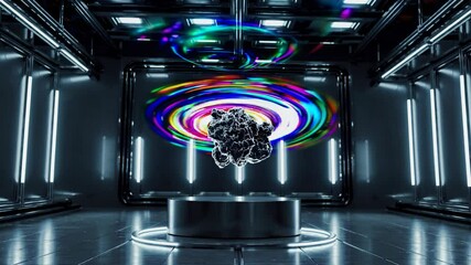 Aufkleber - Futuristic holographic display showcasing colorful swirling patterns in a modern tech environment