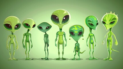 Canvas Print - a group of cartoon aliens are standing in a row.