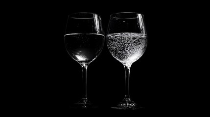 A black and white photograph of two wine glasses
