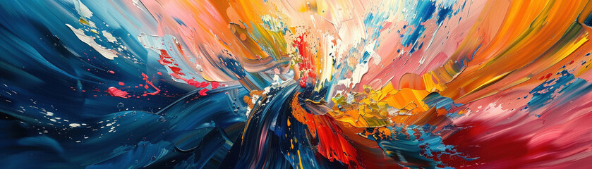 Poster - Dynamic and fluid abstract painting capturing essence of spontaneous artistic creation in riot of vibrant colors and emotions