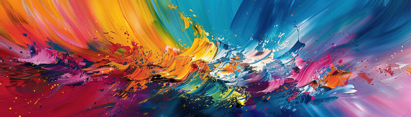Poster - Dynamic and fluid abstract painting capturing essence of spontaneous artistic creation in riot of vibrant colors and textures