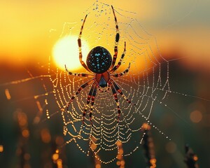 Glistening Spider s Web Shimmering in the Morning Sunlight