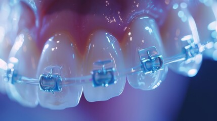 Poster - Dental braces are clearly visible on an orthodontic model of teeth in a clinic, highlighting their structure and the materials used during a routine check up.
