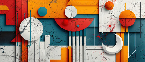 Poster - Dynamic retro paper collage composition featuring modern art elements, creating vibrant wallpaper illustration with bold colors and textures
