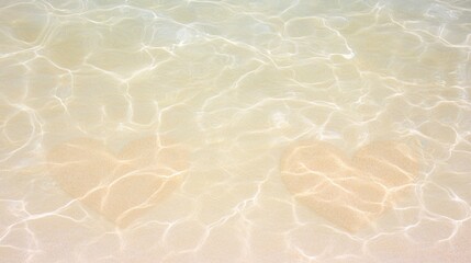 Canvas Print - Two Hearts Drawn in Beach Sand Underwater