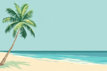 Aufkleber - Relaxing tropical beach with coconut palm tree and turquoise water inviting a serene getaway experience. Generative AI
