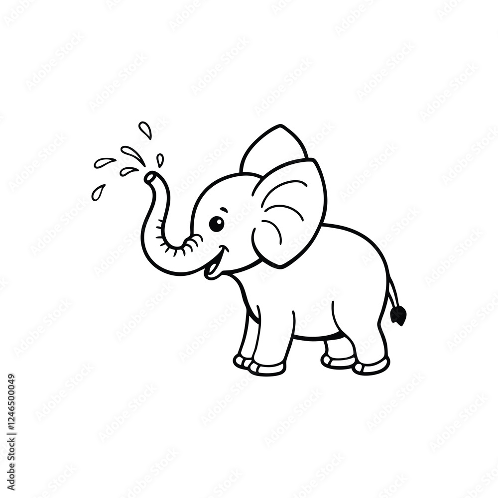 Cute Elephant Sprinkling Water - Coloring Page coloring page for kids. KDP Stock Vector | Adobe ...