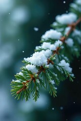 Wall Mural - pine tree branch with delicate white snowflakes, pine, snowflake branch