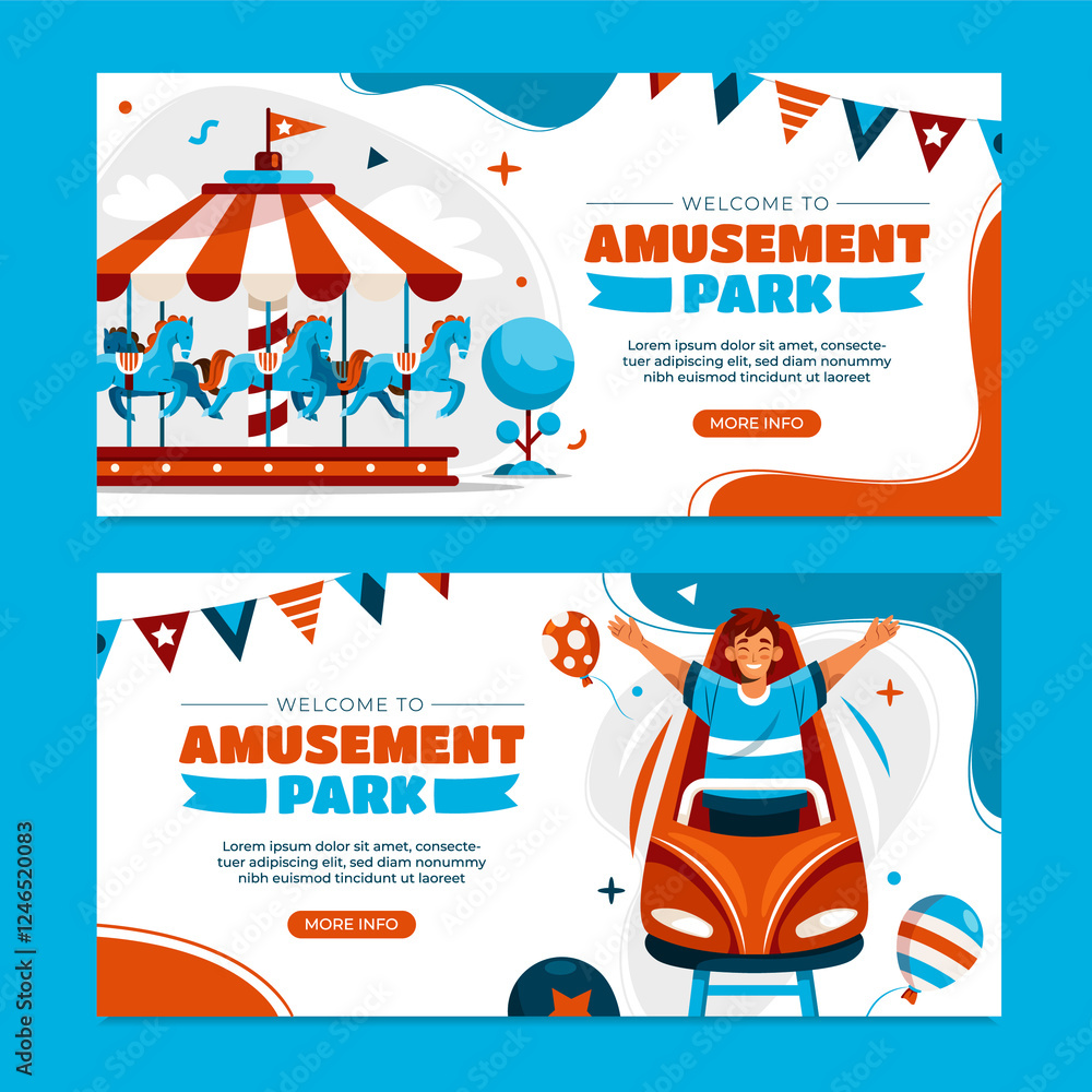 Стоковая иллюстрация «Exciting Amusement Park Banners» | Adobe Stock