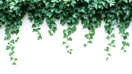 Poster - Lush green ivy vines cascading down a white wall.