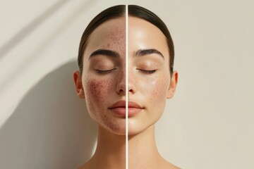 Poster - Comparison of acne and smooth skin showcasing skin care differences and potential treatments for better skin health. Generative AI