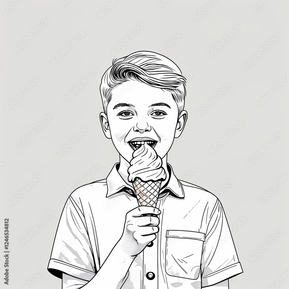Preteen Neutral Eating Ice Cream Image In A Simple Hand Drawing Flat preteen-neutral-eating-ice-cream-image-in-a-simple-hand-drawing-flat