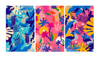 colorful flowers and leaves poster background vector illustration. exotic plants, branches, flowers 