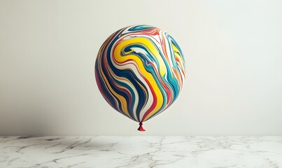 Wall Mural - Colorful painted balloon floats over marble.  Abstract art, design element