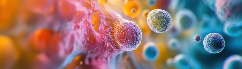Wall Mural - vibrant abstract microscopic view of colorful cells in a dynamic biological environment