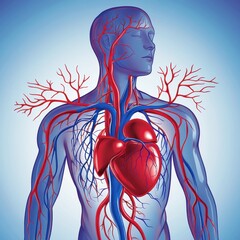 Aufkleber - Vivid anatomical representation of the human circulatory system with detailed veins, arteries, and heart structures. Generative AI